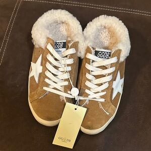 Golden Goose Kids Tan Suede Sneakers with White Star